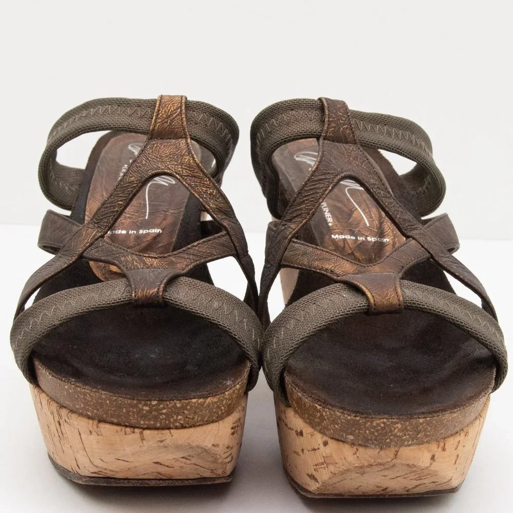 Donald J. Pliner Bethia Shoes  Cork Wedge Platform Metallic Bronze Size 8